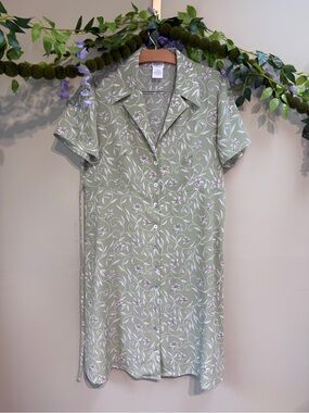 VTG Green Floral 90s Mom Tie Back Dress, size 14